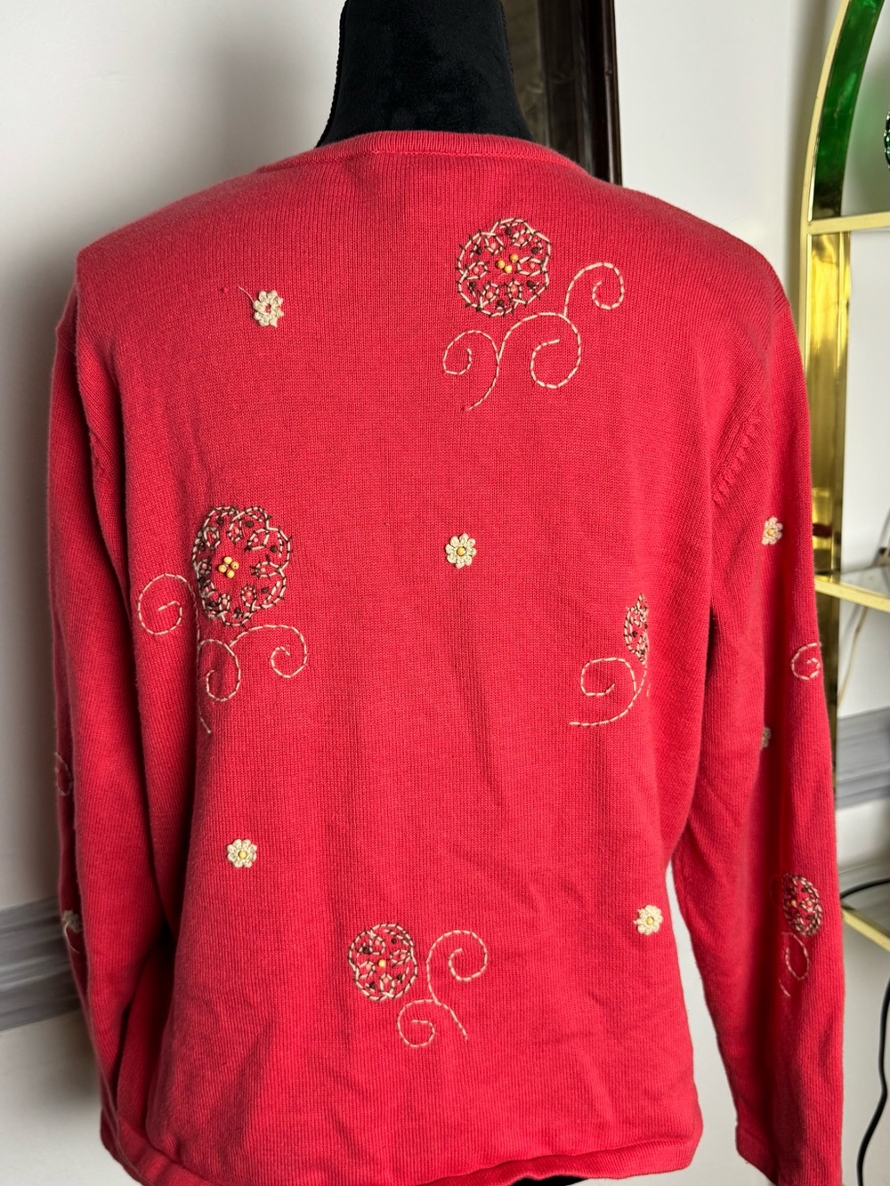 Talbots Red Embroidered Button-Front Cardigan - Picture 3 of 9